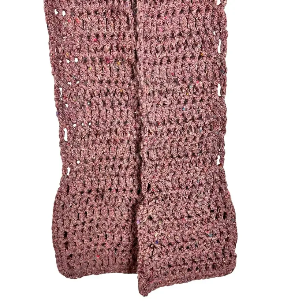 Hand Knit Grandma Wool Blend Soft Chunky Mauve Long Scarf w Pockets Boho Cozy